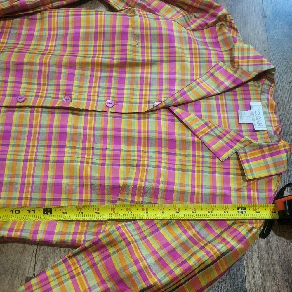 Vintage Women's Jordan 100% Silk Colorful Plaid Long Sleeve Button Down Blouse S - Picture 4 of 6